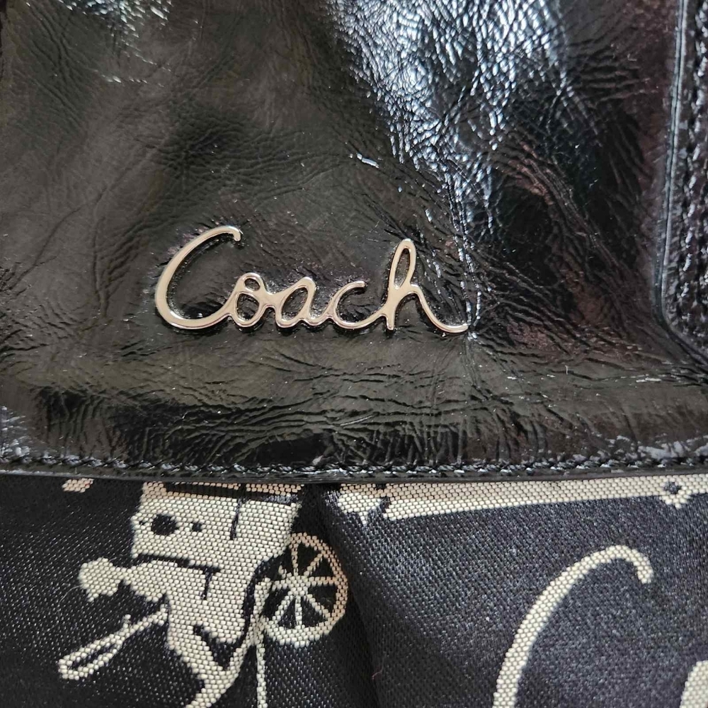 2010 Coach Ashley Horse & Carriage Satchel Black Sateen & Patent Leather - Picture 6 of 13